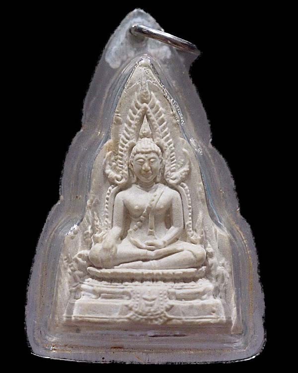 พระพุทธชินราช มาลาเบี่ยง พิมพ์ใหญ่ เนื้อผง สภาพสวยเดิม ปี 2520 เลี่ยมเก่า - 1