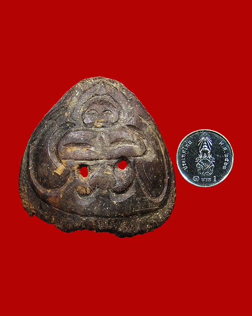 พระพุทธหลังจารอักขระยันต์ เนื้อกะลาแกะ เก่าจัด ศิลป์ยุคเก่า - 3