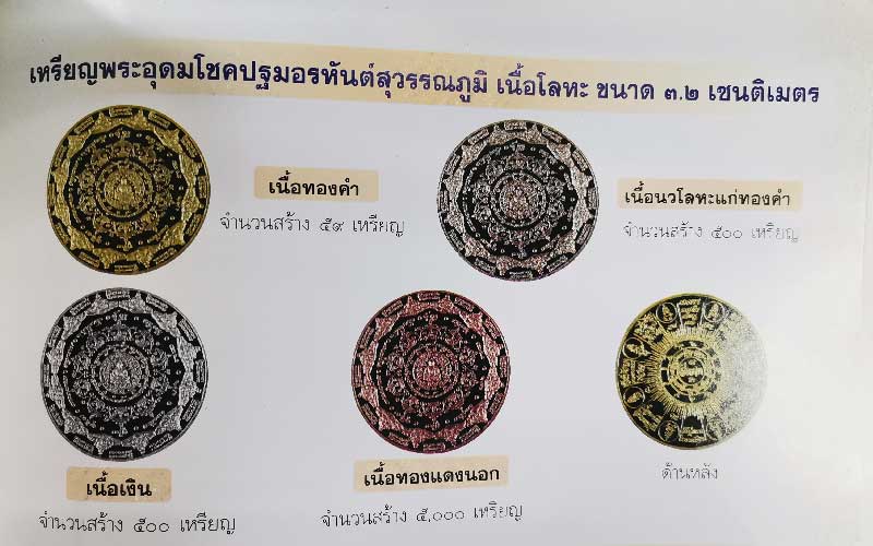 เหรียญอุดมโชคปฐมอรหันต์สุวรรณภูมิ เนื้อทองแดงนอก เลี่ยมกรอบเงินผ่าหวาย - 3