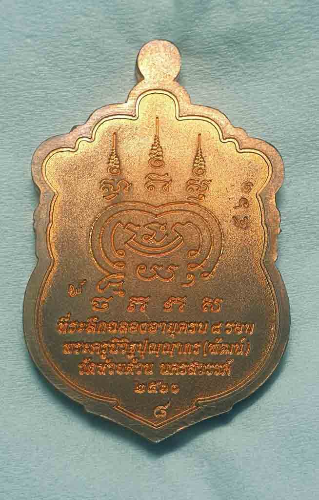 เหรียญเสมา 8 รอบ หลวงพ่อพัฒน์ วัดห้วยด้วน เนื้อทองแดงผิวไฟ เลข 561 - 2