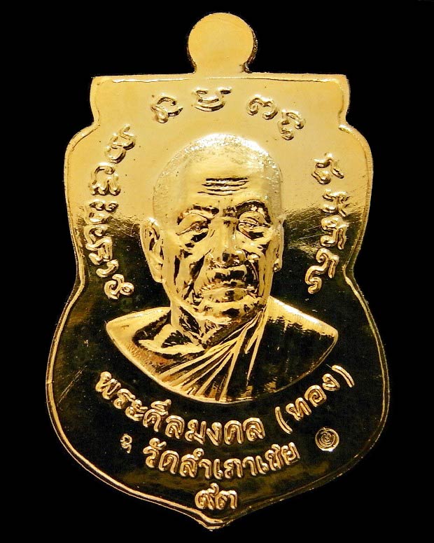 เหรียญเสมาหน้าเลื่อน หลังอาจารย์ทอง รุ่นทอง ๙๓ อ.ทอง วัดสำเภาเชย เนื้อกะไหล่ทอง ปี ๕๓ ตอกโค๊ต คมกริบ - 2