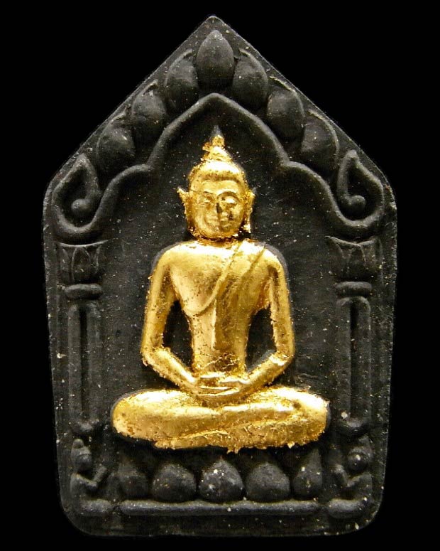 พระขุนแผน หลวงปู่เรือง วัดเขาสามยอด ปี 43 เนื้อดำทาทอง หลังโรยผงตะไปกริ่ง พร้อมกล่องเดิมจากวัดครับ - 1