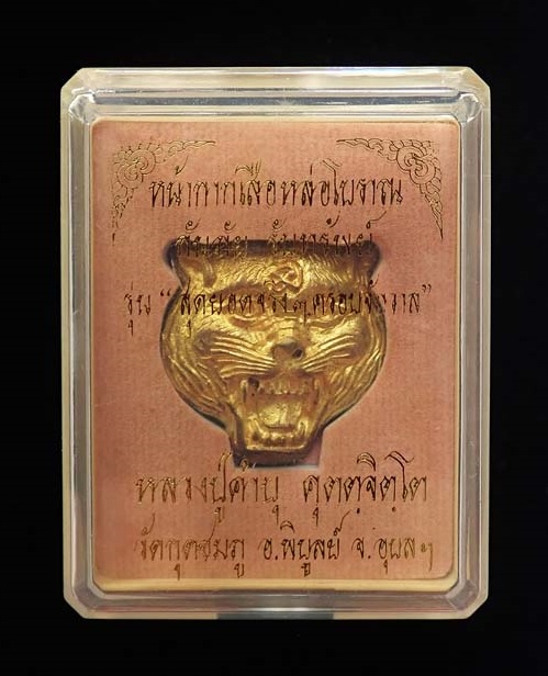 หน้ากากเสือหล่อโบราณ เนื้อทองทิพย์ หลวงปู่คำบุ วัดกุดชมภู ปี2553 ตอกโค้ดและเลข 266 - 3