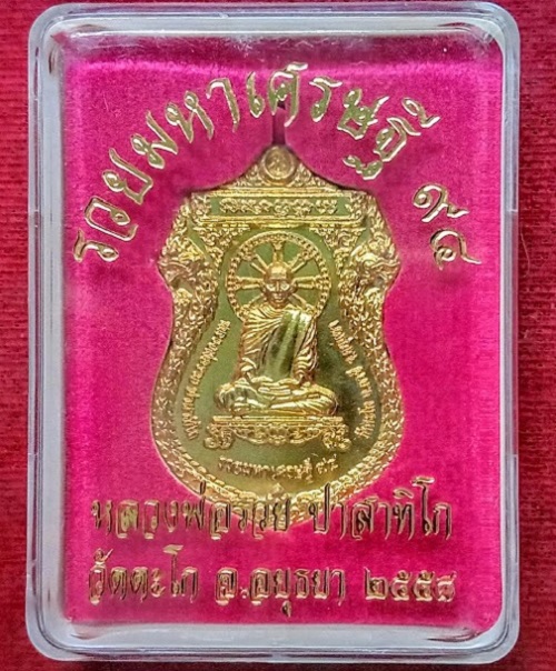 เหรียญรุ่นรวยมหาเศรษฐี 94 หลวงพ่อรวย วัดตะโก ปี2558 ตอกโค๊ตที่หูเหรียญ เนื้อกะหลั่ยทอง - 3