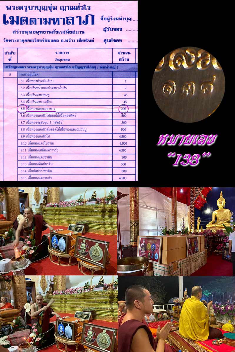 เหรียญเมตตามหาลาภ พระครูบาบุญชุ่ม เนื้อทองแดงลงยาขาว วัดพระธาตุดอยเวียงชัยมงคล 1 ใน 200 เหรียญ - 5