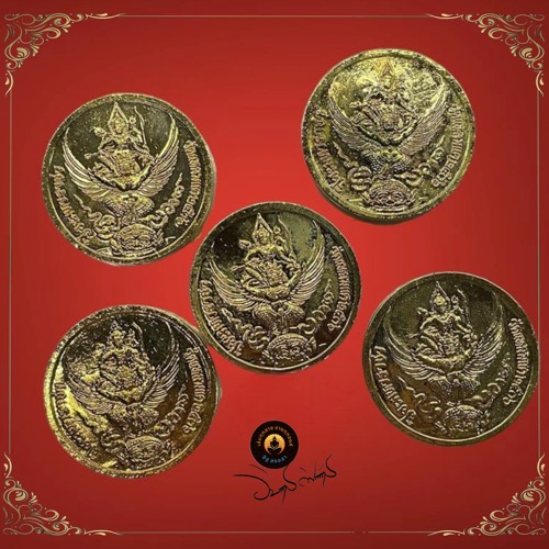 ชุดเหรียญ รัชกาลที่ 5 วัดแหลมแค จ.ชลบุรี เนื้อกะไหร่ทองลงยา หลังนารายณ์ทรงครุฑ ปี2536 - 2