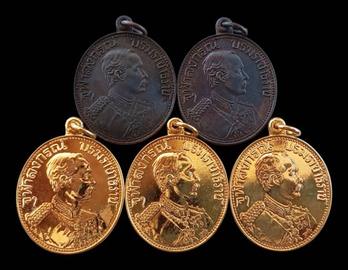 เหรียญรัชกาลที่5 วัดแหลมแค จ.ชลบุรีปี 2534 กะไหล่ทอง+ทองแดงตอกโค้ต - 1