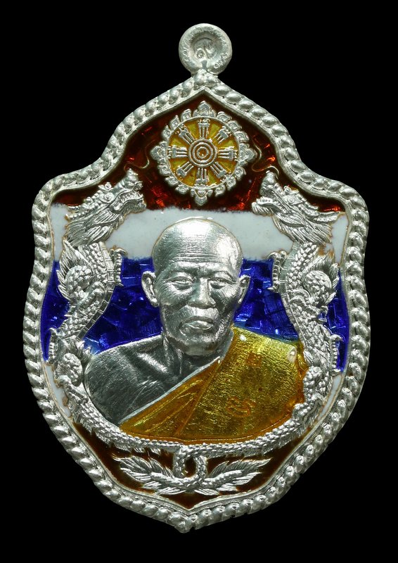 เหรียญมังกรคู๋ หลวงพ่อถนอม ธมฺมปายโก รุ่นสมปราถนา  เนื้อเงินลงยา - 1