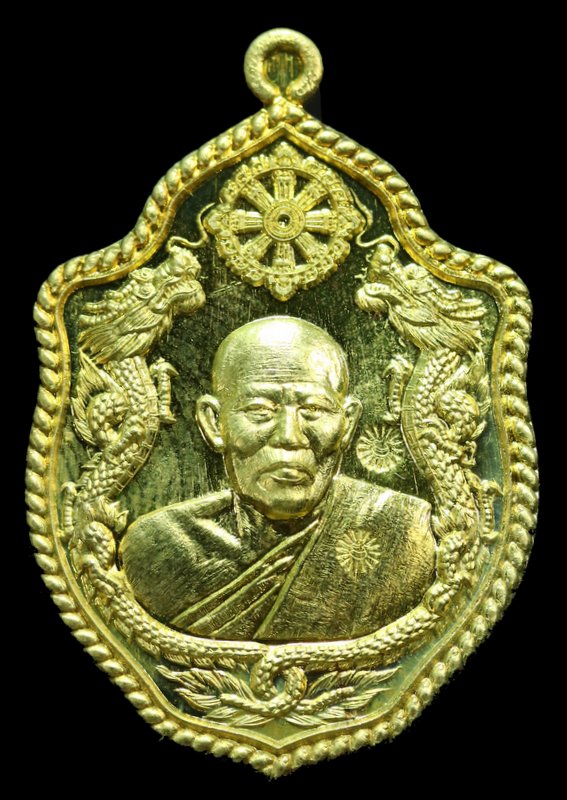 เหรียญมังกรคู๋ หลวงพ่อถนอม ธมฺมปายโก รุ่นสมปราถนา  เนื้อทองฝาบาตร - 1