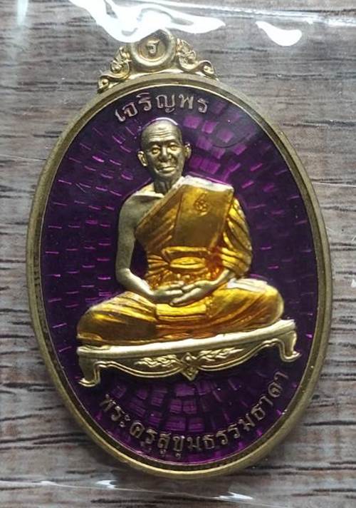 เหรียญเจริญพรบน รุ่น 2 หลวงพ่อรวย วัดมาบตาพุด จ.ระยอง เนื้อทองฝาบาตรลงยา (ชุดกรรมการเล็ก) - 5
