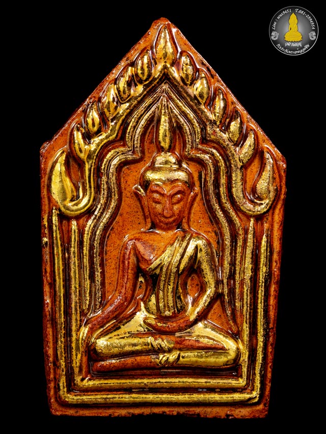 หลวงปู่ชื้น วัดญาณเสน พระขุนแผนแขนอ่อนรุ่นแรก เคลือบแดงเดินน้ำทอง หลังแผ่นเงิน ตอกโค๊ดหมายเลข 168  - 1