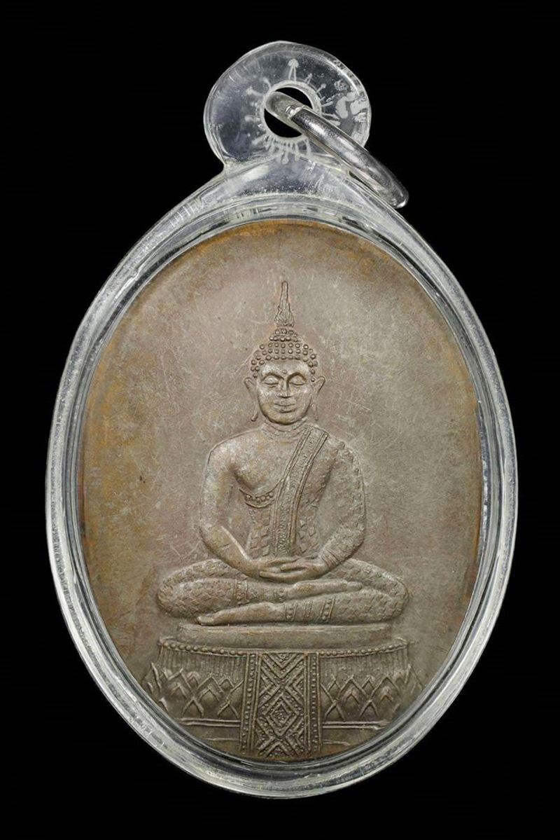 เหรียญแอ่งกระทะพระแก้วมรกต หลวงพ่อพรหม วัดขนอนเหนือ ปี2529 เนื้อกะไหล่เงินโบราณ - 1