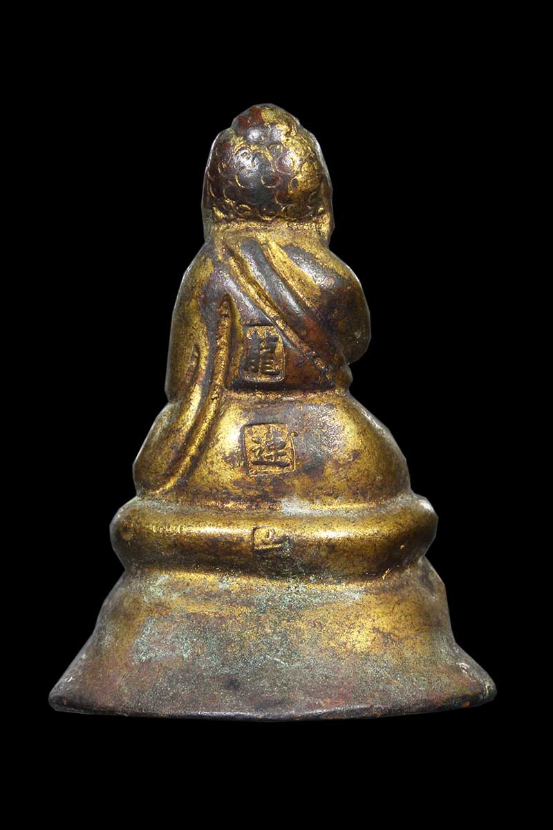 พระกริ่งจีน ก้นถ้วย เปียกทองเก่า ตอกโค๊ดด้านหลัง - 2