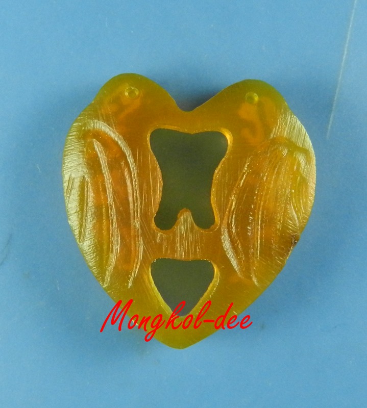 นกสาริกาคู่ แกะจากเขาควายสีน้ำผึ้ง หลวงพ่อสิน วัดละหารใหญ่ จ.ระยอง No.8 - 1
