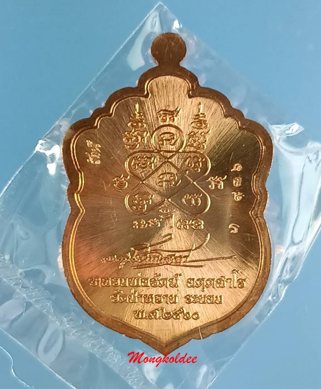 เหรียญเสมาหัวเสือ (ใหญ่) รุ่นแรก หลวงพ่อรัตน์ วัดป่าหวาย เนื้อทองแดงองค์ฝาบาตรลงยา No.936 - 3