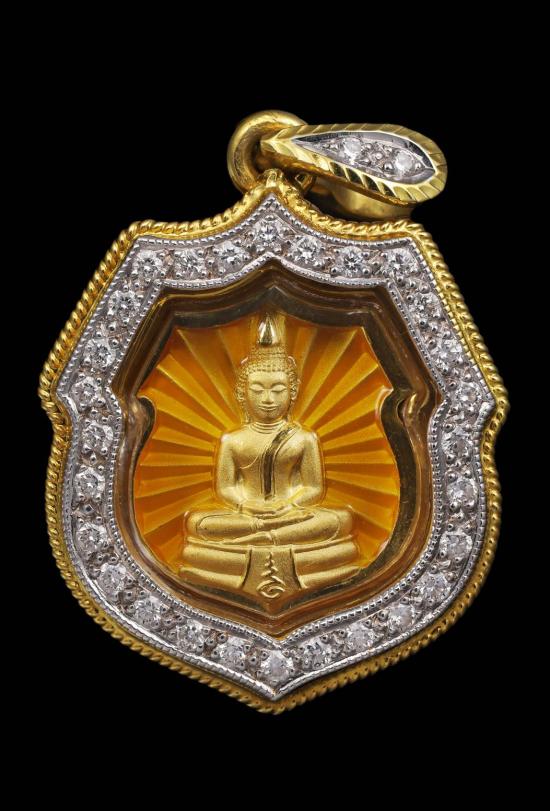 เหรียญอาร์มเล็ก ล.พ โสธร ตำรวจ ปี62 เนื้อทองคำ..กรอบทองฝังเพชรแท้ มาพร้อมบัตรสภาพสวย - 1