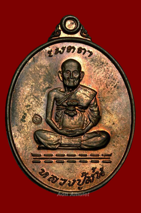 เหรียญรูปไข่เนื้อนวโลหะ รุ่น เมตตา หลวงปู่ม่น ธัมมจิณโณ วัดเนินตามาก พศ.2537 หมายเลข 4893 - 1