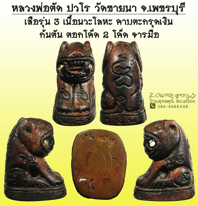 เสือรุ่น 3 เนื้อนวะโลหะคาบตะกรุด ก้นตัน 2 โค๊ด สวยเดิมๆ หลวงพ่อตัด ปวโร วัดชายนา จ.เพชรบุรี ปี 2550 - 1