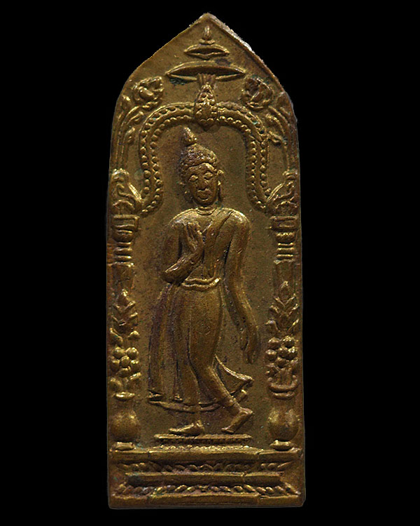 เหรียญพระลีลากำแพงนิ้ว (พระลีลายอดอัฏฐารส) พิธีพระกริ่งนเรศวร รุ่นแรก ปี ๒๕๐๗ จ.พิษณโลก มีตอกโค๊ต นิ - 1
