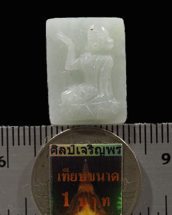 พระพิมพ์นางกวักเนื้อหินหยก แกะมือ พิมพ์เล็ก หลังจารย์ยันต์เฑอะ เก่าพอมีอายุ สภาพสวย พระบ้าน ไม่ทราบท - 3