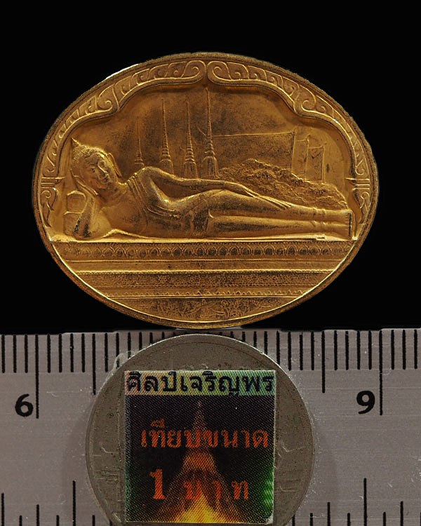 เหรียญพระนอน พระพุทธไสยาสน์วัดพระเชตุพน(วัดโพธิ์) หลัง ภปร เฉลิมพระชนมพรรษา5รอบ ร.๙ เนื้อทองเหลืองปี - 3
