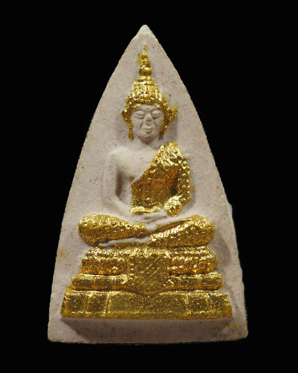พระแก้วเนื้อผง หลังยันต์ดวง ปิดทองเดิม ไม่ทราบที่ - 1