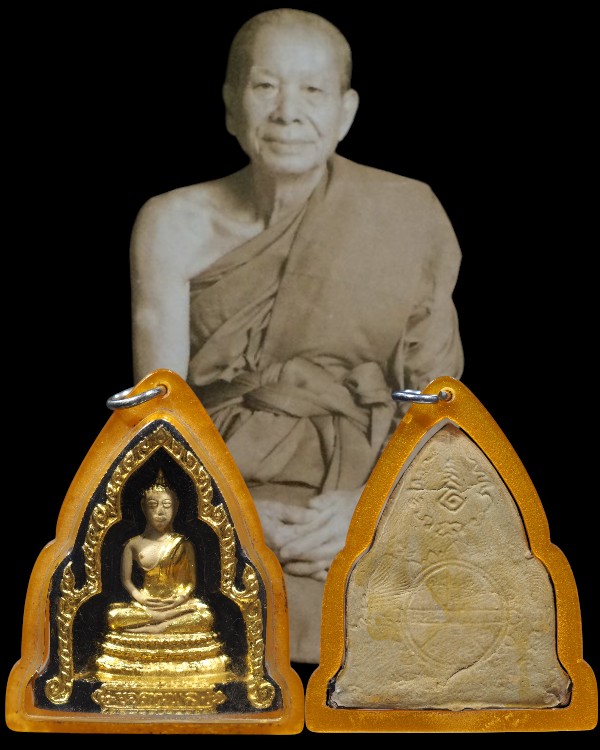 พระพิมพ์ยอดขุนพลซุ้มเรือนแก้ว หลังยันต์ เจ้าคุณวิเชียร วัดเครือวัลย์ ชลบุรี ปี 2515 ลงรักทอง  รุ่นสร - 1