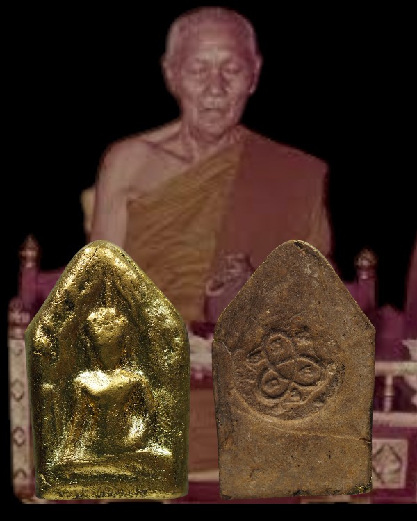 พระขุนแผง พิมพ์ทรงพลใหญ่ (หายาก) เนื้อผงน้ำมัน หลังยันต์ใบพัด แบบปิดทอง (หายากมาก)หลวงปู่ธูป วัดแค น - 1