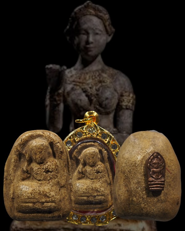 นางกวักเนื้อผงพิมพ์ใหญ่หลังเบี้ย พระโบราณ เนื้อเก่าจัด ไม่ทราบที่ เจ้าของเดิมนำไปใส่ตลับ และนำพระปร - 1