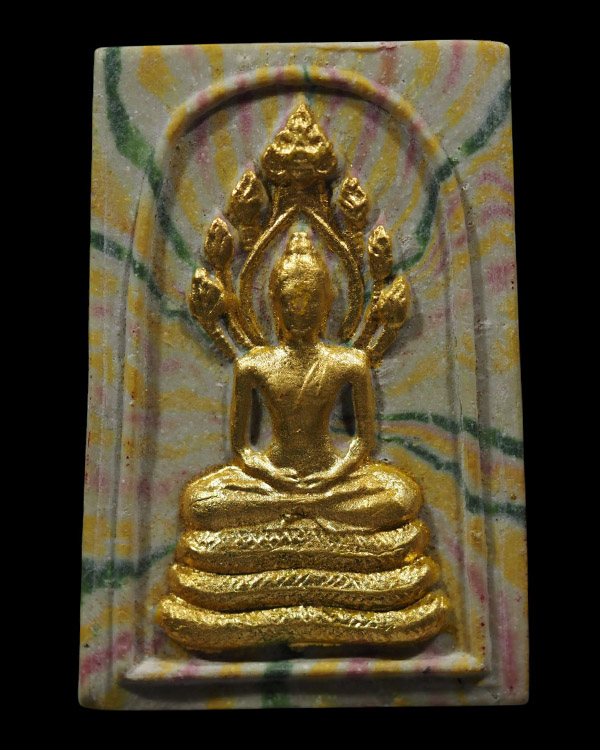 พระสมเด็จนาคปรกเนื้อสายรุ้ง พิมพ์ใหญ่ แบบหน้าทอง (หายาก) หลังยันต์น้ำเต้า "อยู่เย็นเป็นสุข" เจ้าคุณน - 5