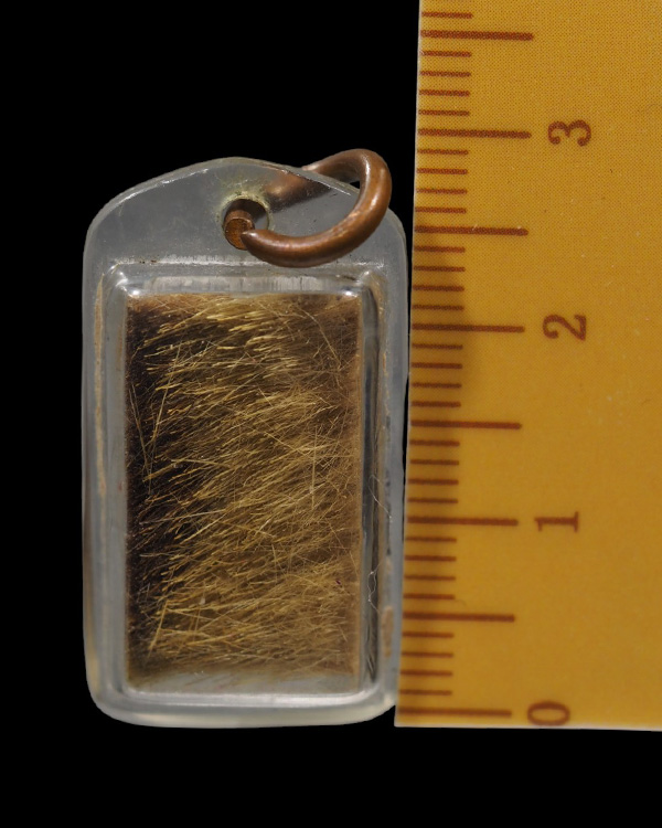 เครื่องรางเก่า หนังเสือแท้ ตัดเป็นเล็กๆ ลงอักขระยันต์ ด้านหลัง  เลี่ยมเก่าโบราณ ไม่ทราบเกจิ - 4