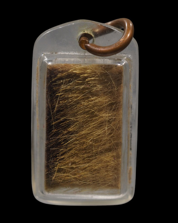 เครื่องรางเก่า หนังเสือแท้ ตัดเป็นเล็กๆ ลงอักขระยันต์ ด้านหลัง  เลี่ยมเก่าโบราณ ไม่ทราบเกจิ - 5