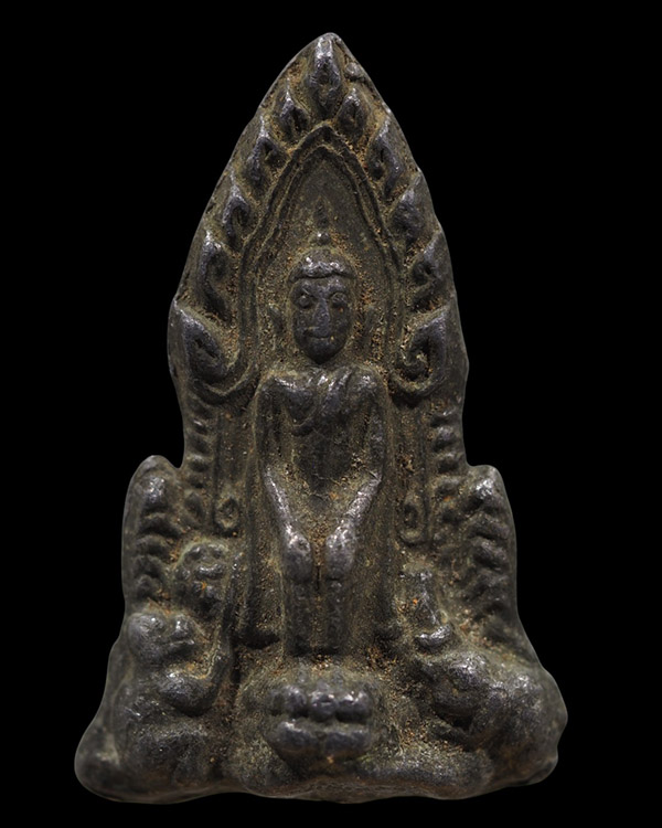 พระพิมพ์ปรางค์ป่าเรไลย์ เนื้อชินตะกัว พิมพ์ใหญ่ วัดไก่จ้น อยุธยา ปี ๒๕๑๗ หลวงปู่ลำภู วัดบางขุนพรหม จ - 2