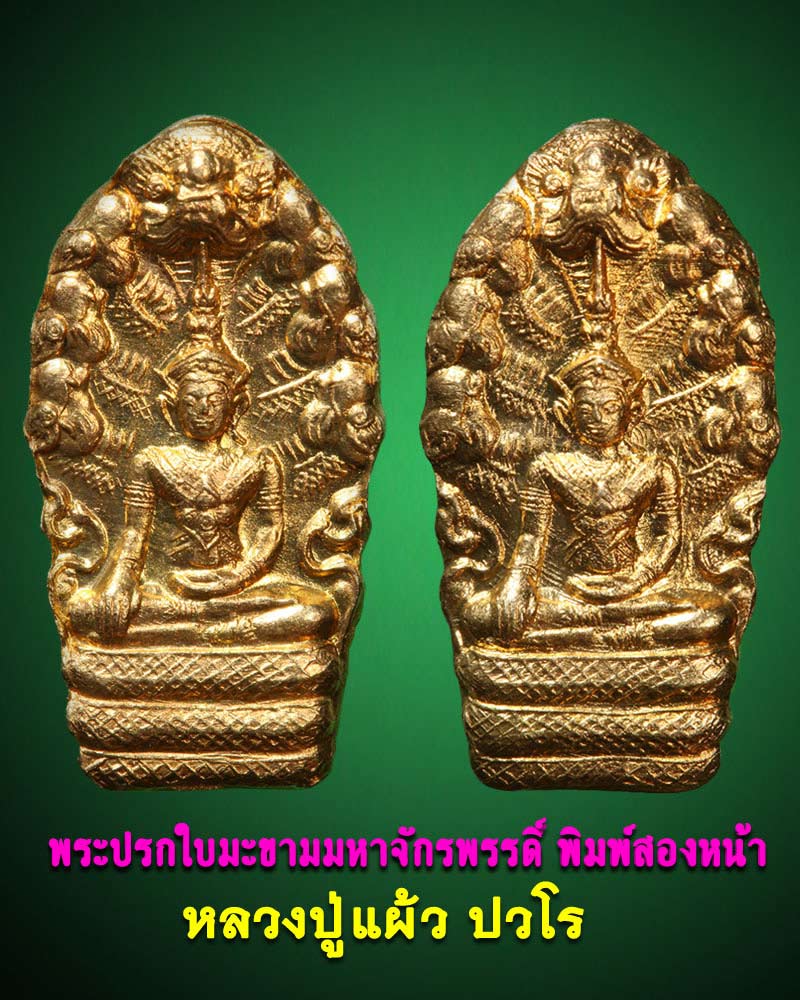 พระปรกใบมะขาม พิมพ์สองหน้า หลวงปู่แผ้ว ปวโร 1 - 1
