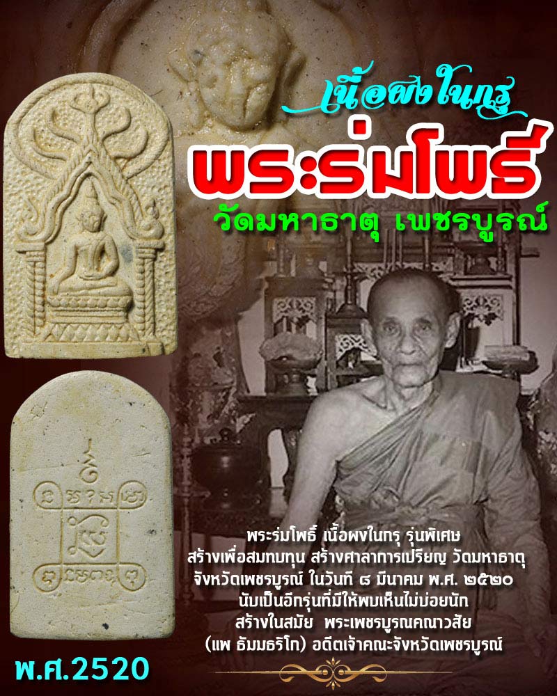 พระร่มโพธิ์ เพชรบูรณ์ เนื้อผงในกรุพ.ศ.2520 - 1