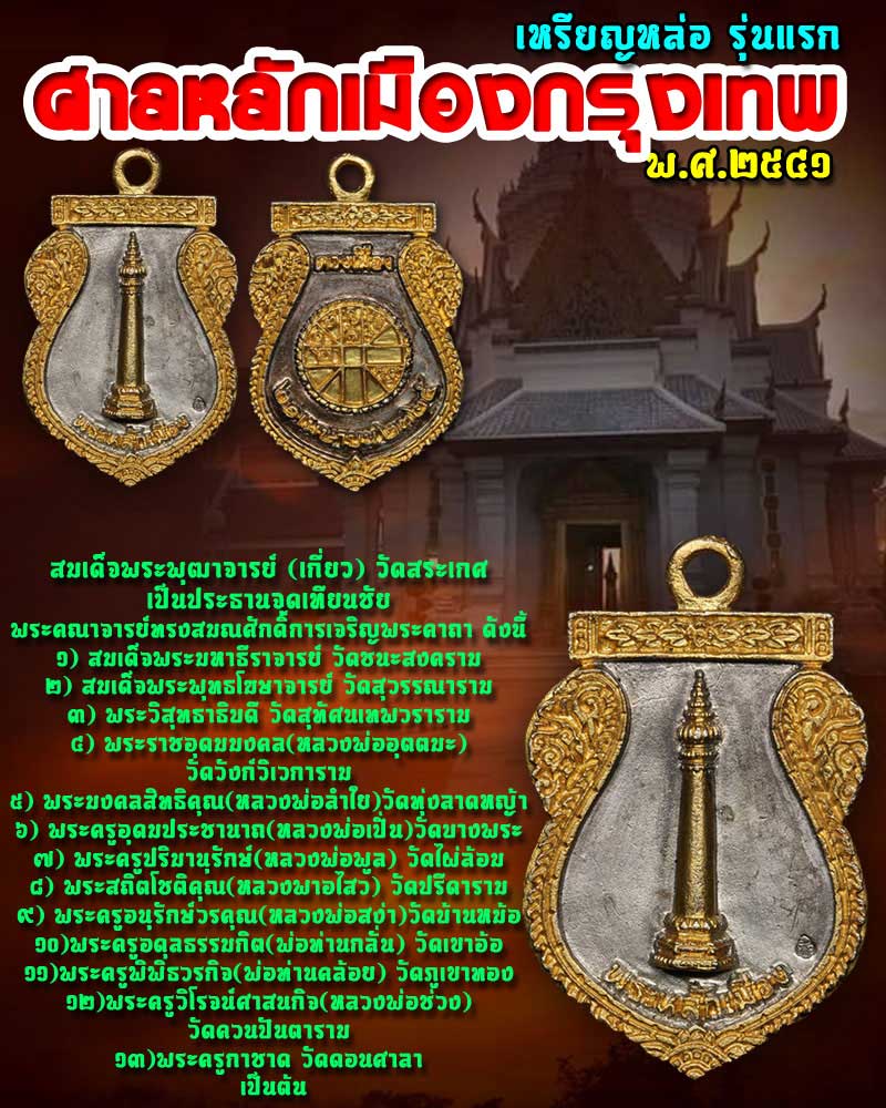 เหรียญหล่อพระหลักเมือง ดวงเมือง ศาลหลักเมืองกรุงเทพมหานคร ปี41 - 1