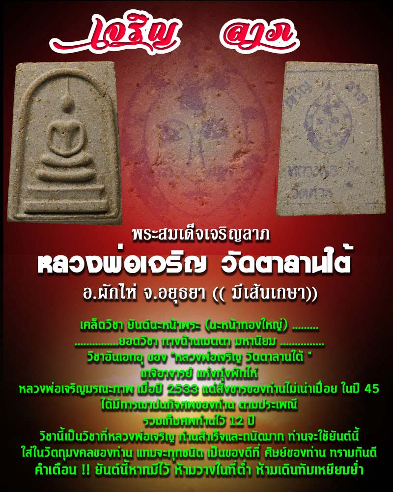 พระสมเด็จเจริญลาภ หลวงพ่อเจริญ วัดตาลานใต้ - 1