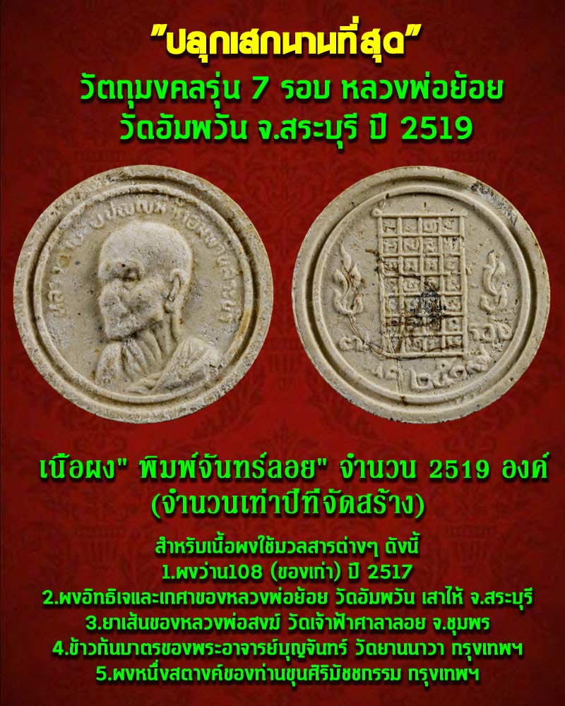 พระผงจันทร์ลอย ของหลวงพ่อย้อย วัดอัมพวัน สระบุรี 2 - 1