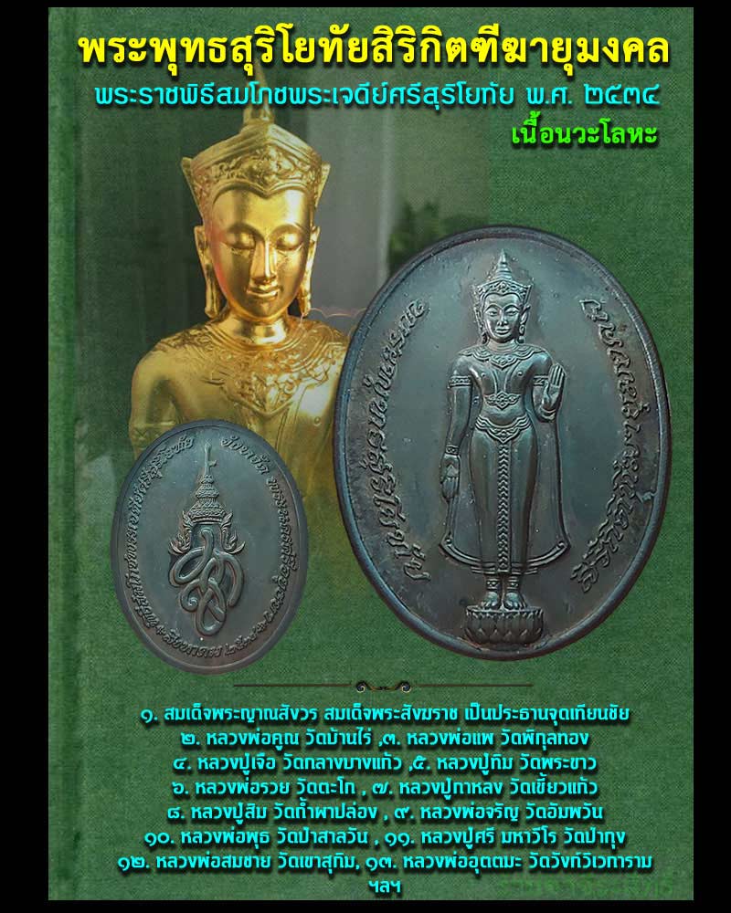 เหรียญพระพุทธสุริโยทัยสิริกิตฑีฆายุมงคล  พ.ศ.2534 เนื้อนวะโลหะ - 1
