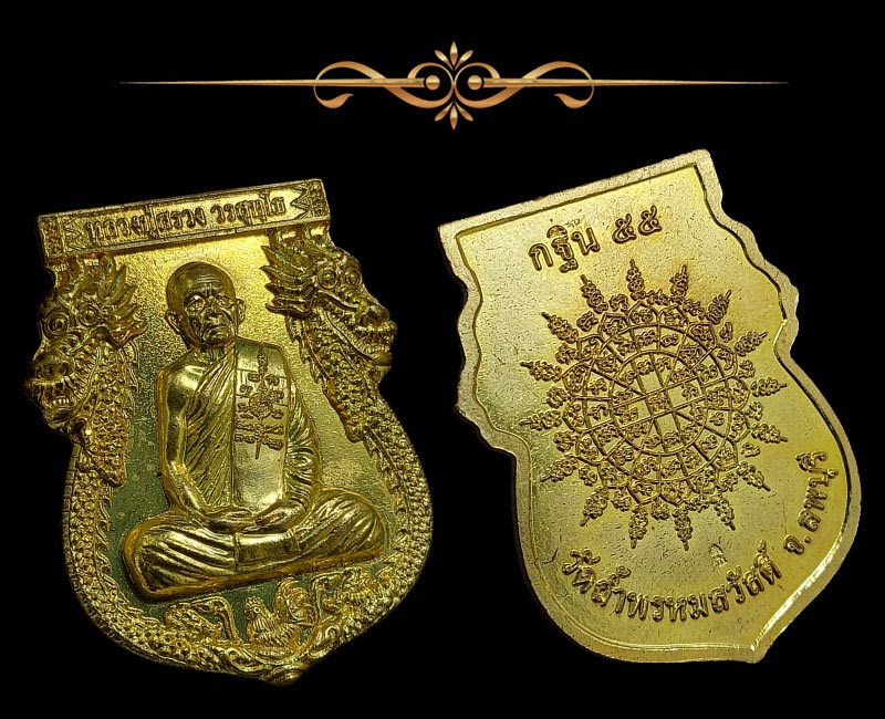 เหรียญเสมาซุ้มมังกร รุ่นกฐิน 55 หลวงปู่สรวง วัดถ้ำพรหมสวัสดิ์ เนื้อฝาบาตร - 4