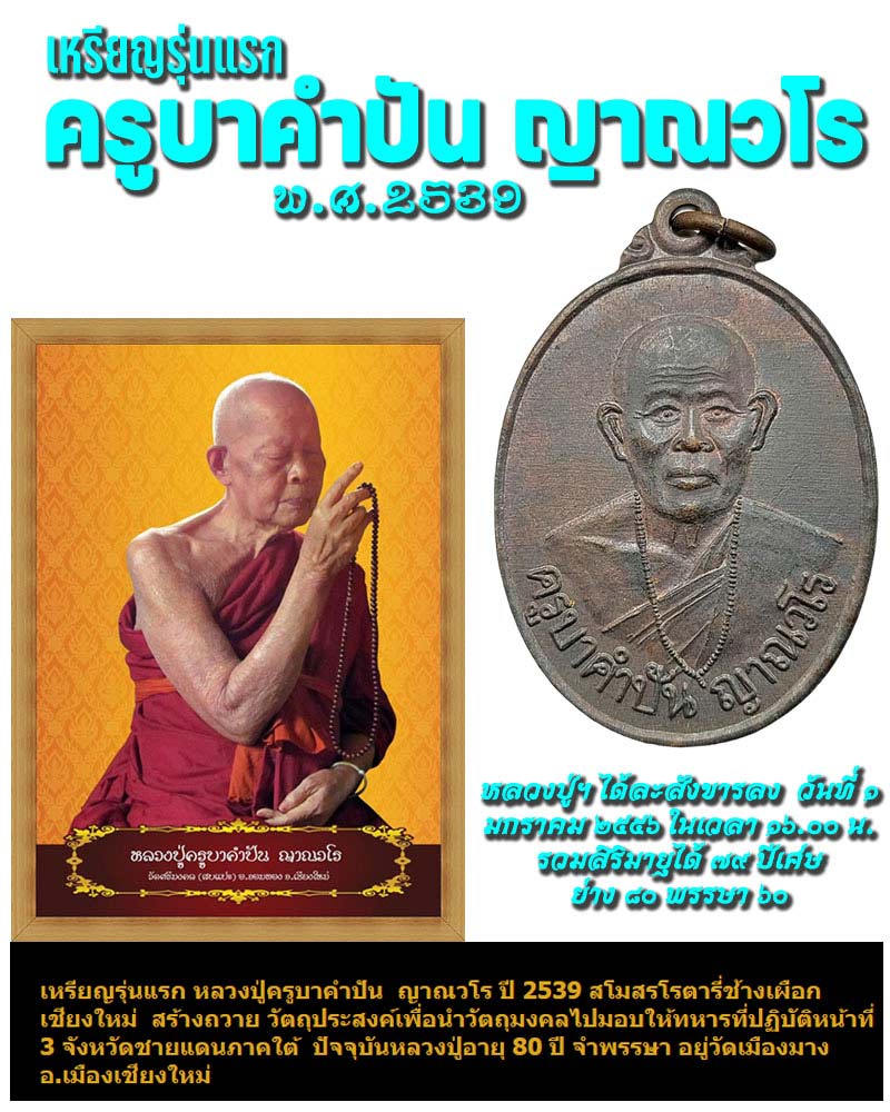 เหรียญรุ่นแรก ครูบาคำปัน ญาณวโร วัดพระธาตุม่อนเปี๊ยะ - 1