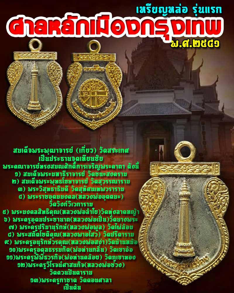 เหรียญหล่อพระหลักเมือง ดวงเมือง ศาลหลักเมืองกรุงเทพมหานคร - 1