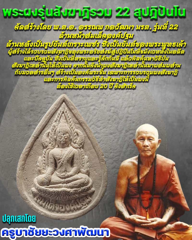 พระผงรุ่น สังฆาฏิรวม 22 สุปฏิปันโน พิมพ์สมเด็จองค์ปฐม - 1