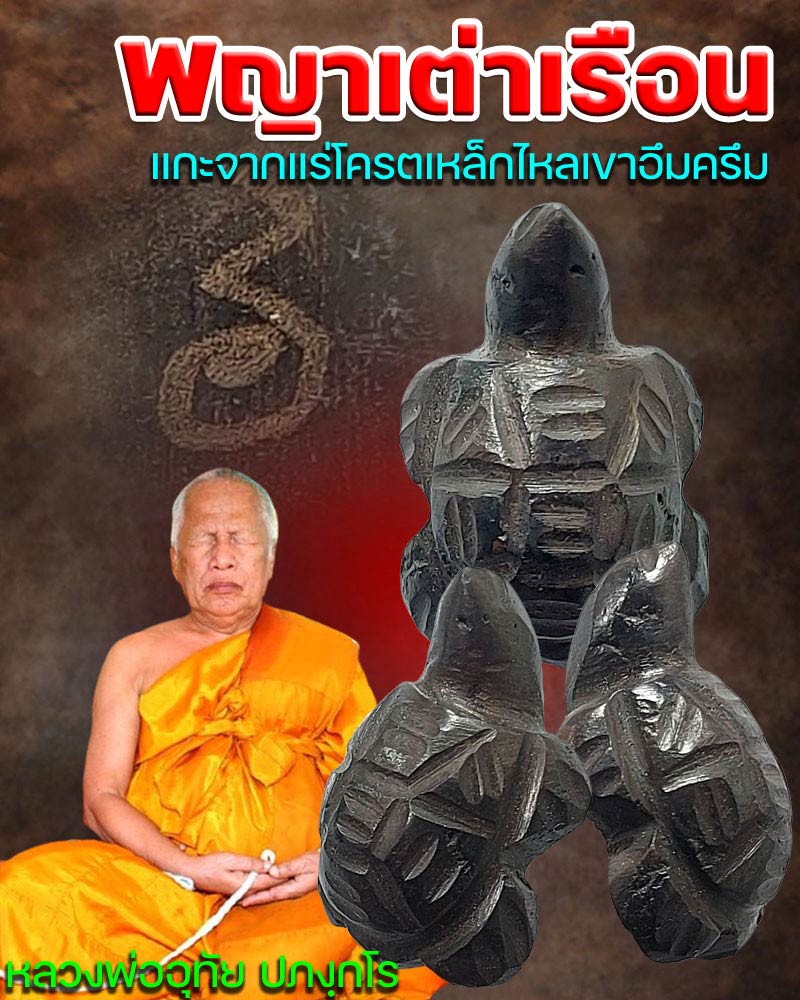 พญาเต่าเรือน แกะจากแร่โครตเหล็กไหลเขาอึมครึม หลวงพ่ออุทัย วัดศรีมฤคทายวัน - 1