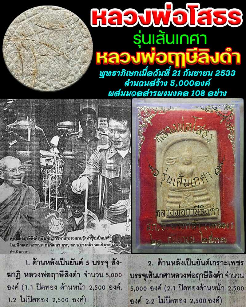 พระผงพิมพ์หลวงพ่อโสธร รุ่นเส้นเกศา (บรรจุเส้นเกศาหลวงพ่อฤาษีลิงดำ) - 1