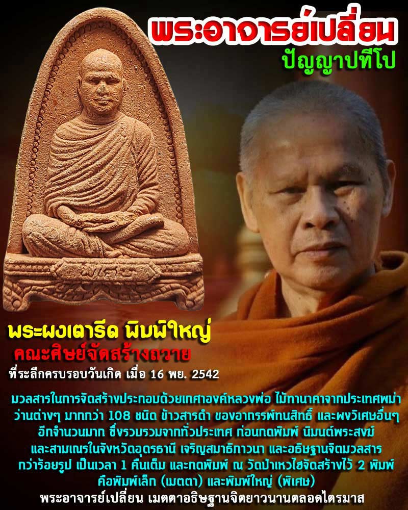 พระผงรูปเหมือน พระอาจารย์เปลี่ยน ปัญญาปทีโป พิมพ์เตารีดใหญ่ - 1