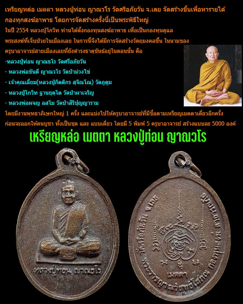 เหรียญหล่อ เมตตา หลวงปู่ท่อน ญาณวโร วัดศรีอภัยวัน จ.เลย - 1