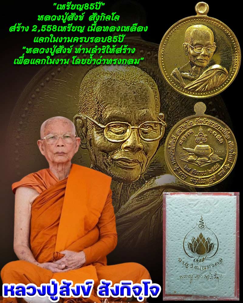 เหรียญอายุวัฒนมงคล 85 ปี หลวงปู่สังข์ สังกิจโจ วัดป่าอาจารย์ตื้อ ปี 2558 - 1