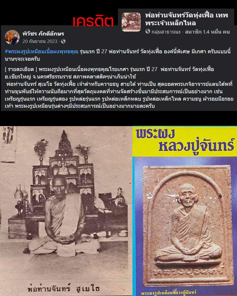 พระผงรูปเหมือนหลวงปู่จันทร์ วัดทุ่งเฟื้อ เนื้อผงพุทธคุณผสมเกศา ปี 27 - 1