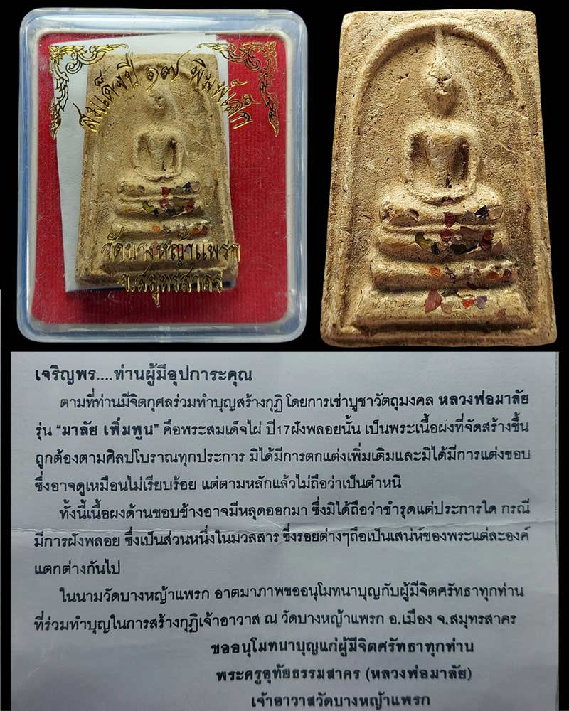 พระสมเด็จไผ่ หลวงพ่อมาลัย วัดบางหญ้าแพรก - 1